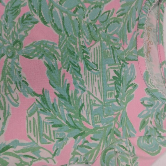 Lilly Pulitzer Sammy Pajama Shirt Youth Girls 4 Top Only Palms Pink Green Beach - Picture 10 of 14